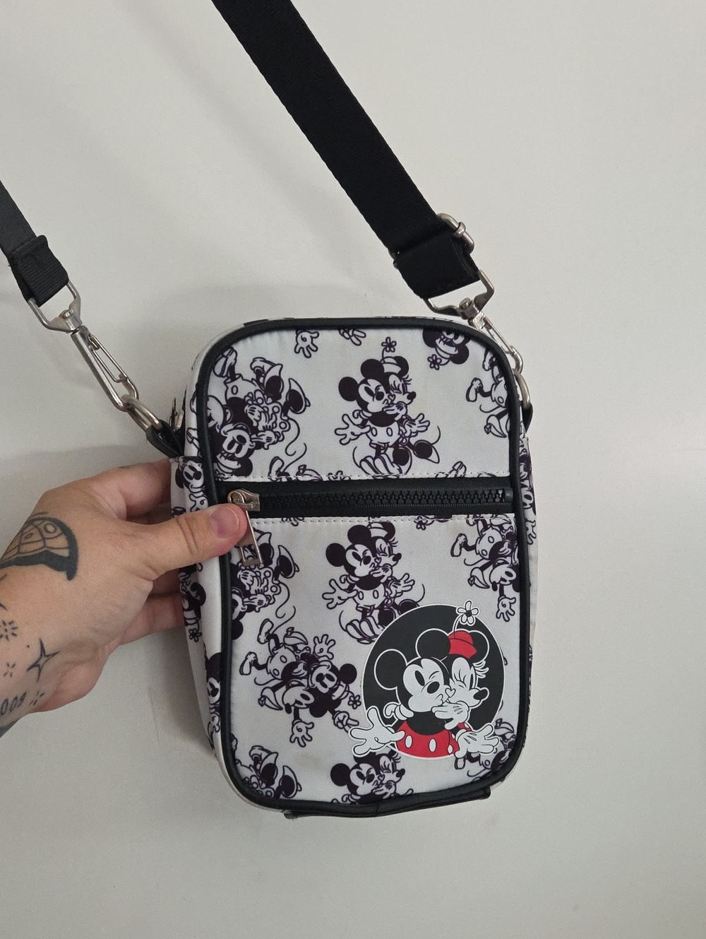 Mickey & Minnie Patterned Crossbody Bag - Black, White, Red